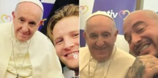 J Balvin y Alexander Acha con el Papa Francisco
