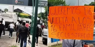 Familiares de 16 trabajadores de Seguridad secuestrados mantienen bloqueo carretero en Tuxtla Gutiérrez