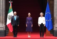 Sheinbaum recibe a líderes de la Unión Europea en Palacio Nacional